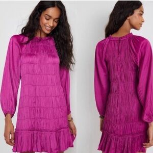 MSRP $168 NEW ANTHROPOLOGIE MAEVE TASHA DRESS MEDIUM BRIGHT FUCHSIA SMOCKED MINI